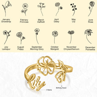 Adjustable  Birthflower Name Ring