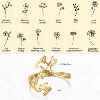 Adjustable  Birthflower Name Ring