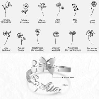 Adjustable  Birthflower Name Ring