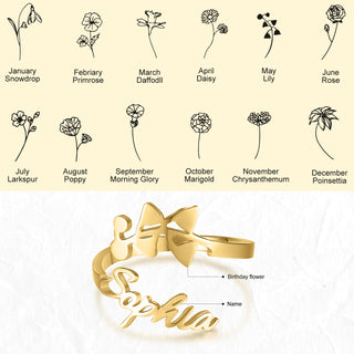 Adjustable  Birthflower Name Ring