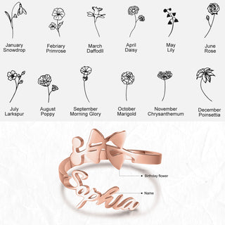 Adjustable  Birthflower Name Ring