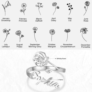 Adjustable  Birthflower Name Ring