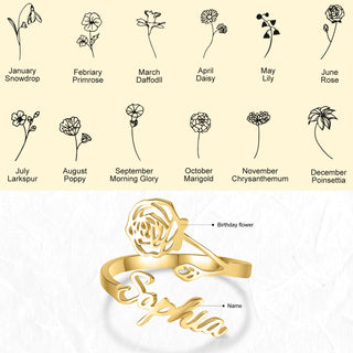 Adjustable  Birthflower Name Ring