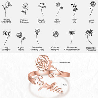 Adjustable  Birthflower Name Ring