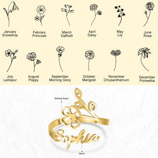 Adjustable  Birthflower Name Ring
