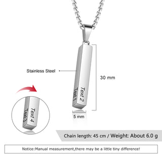 Father's Day Engraving Stainless Steel Long Strip Necklace With Thick Chain