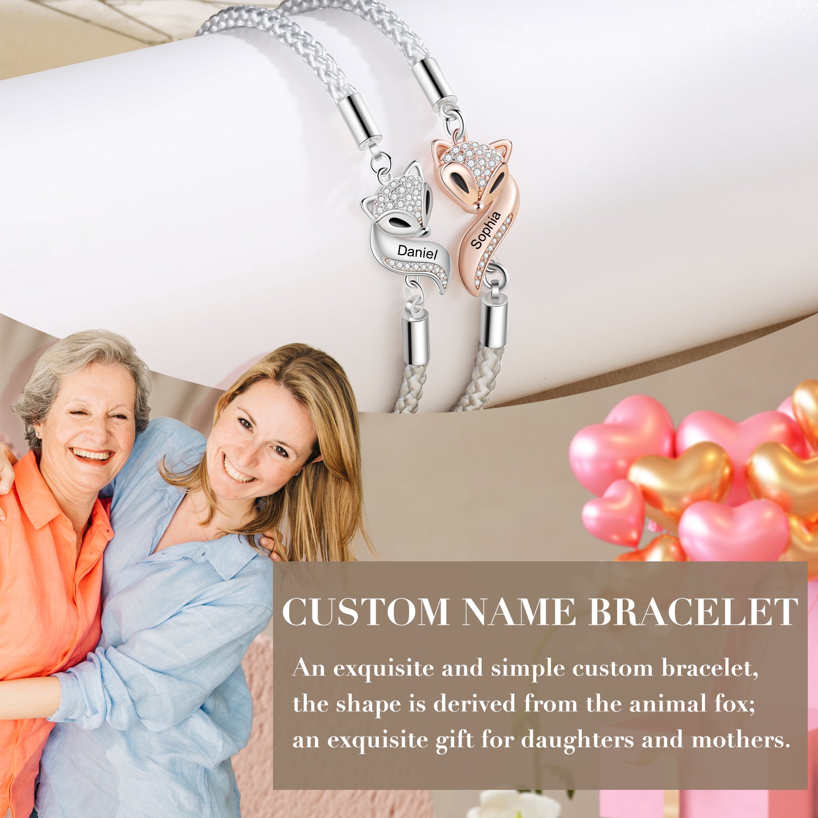 Custom Fox Couple Bracelet for Mother And Daughter