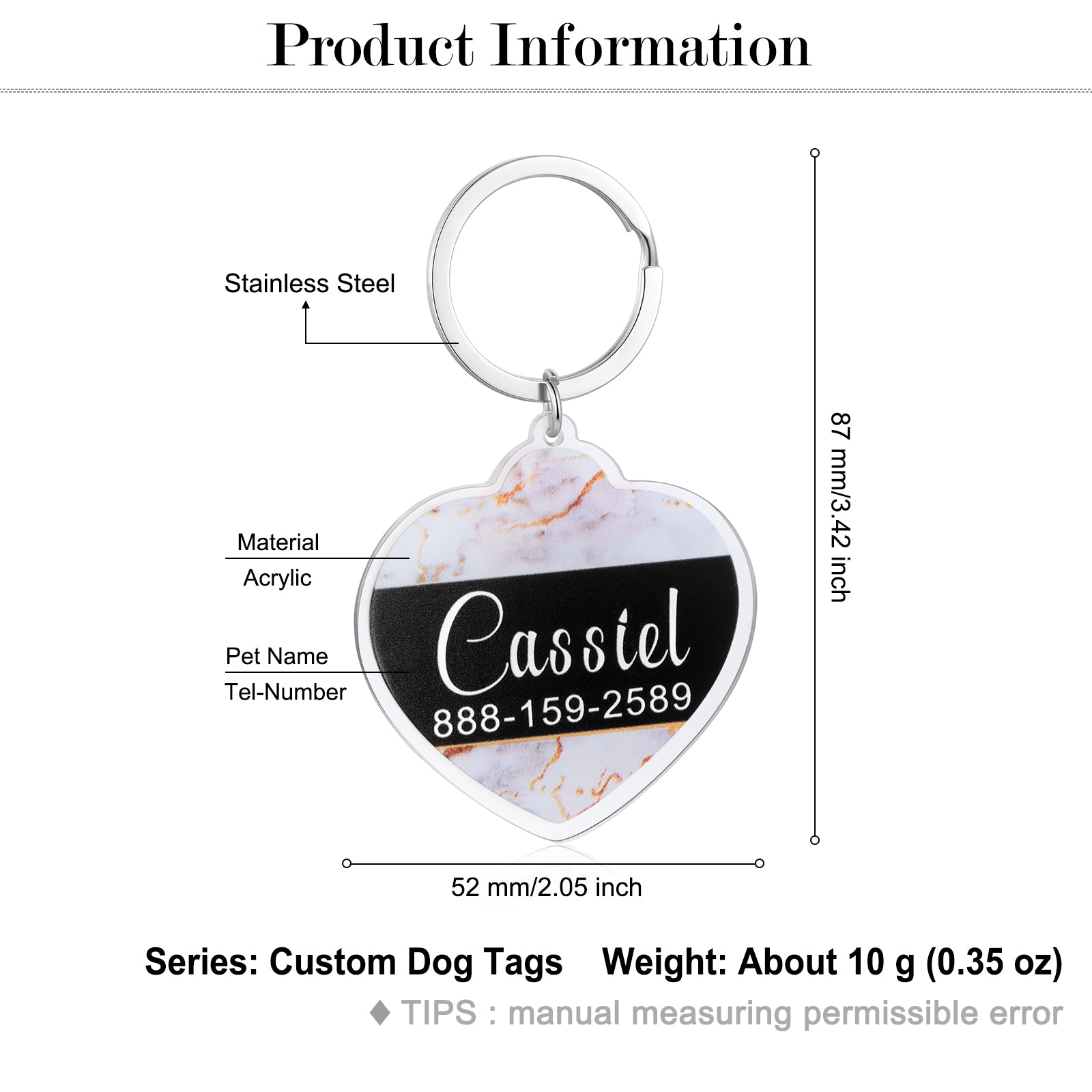 Custom Acrylic Marble Pattern Dog Tag