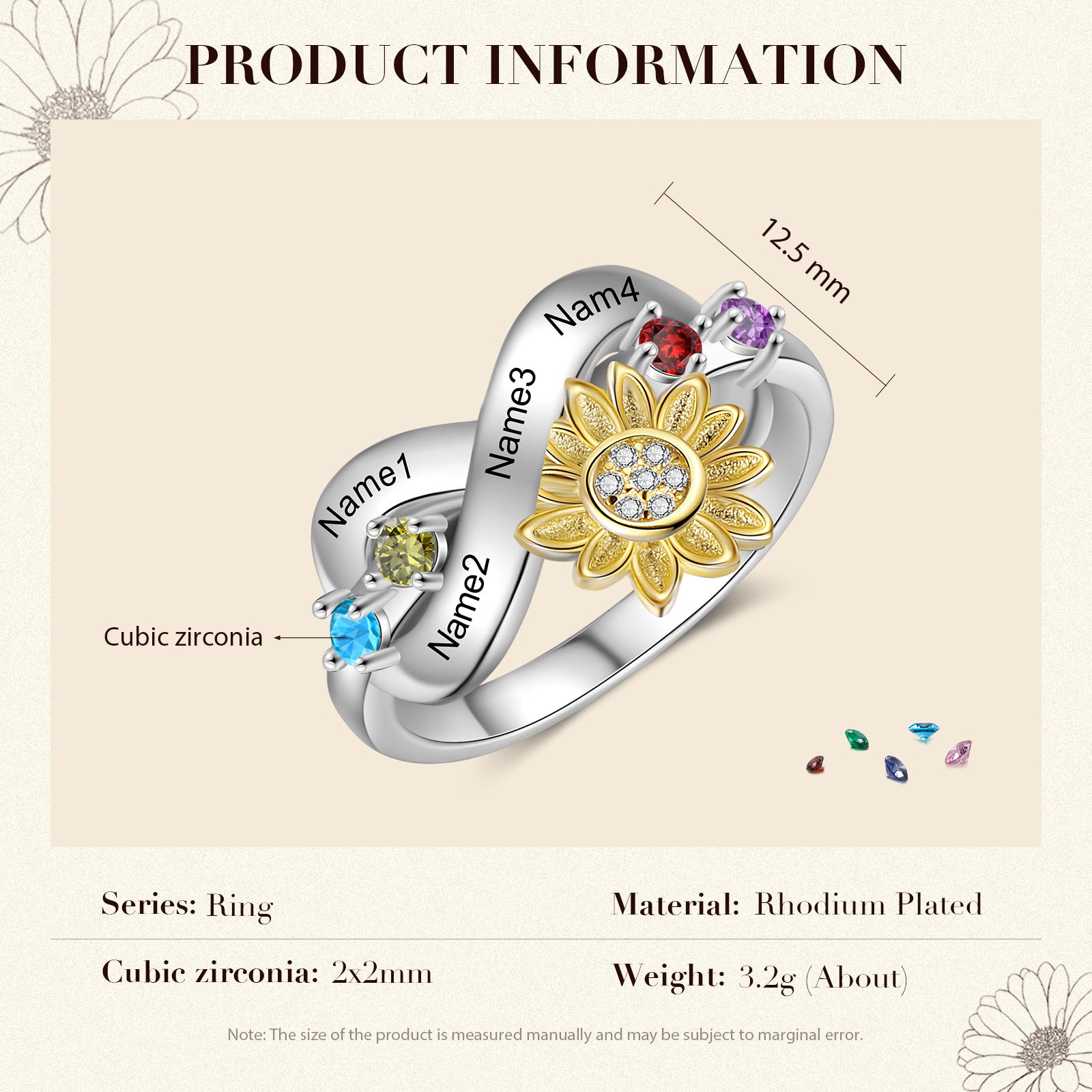 Rhodium Plated Sunflower Ring
