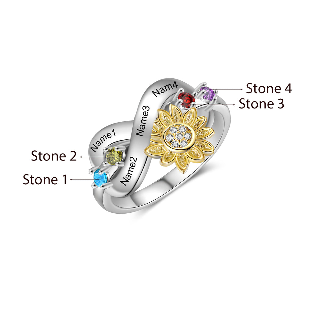 Rhodium Plated Sunflower Ring