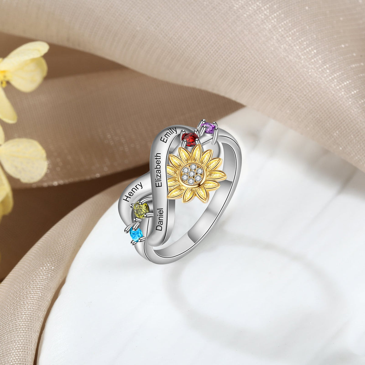 Rhodium Plated Sunflower Ring