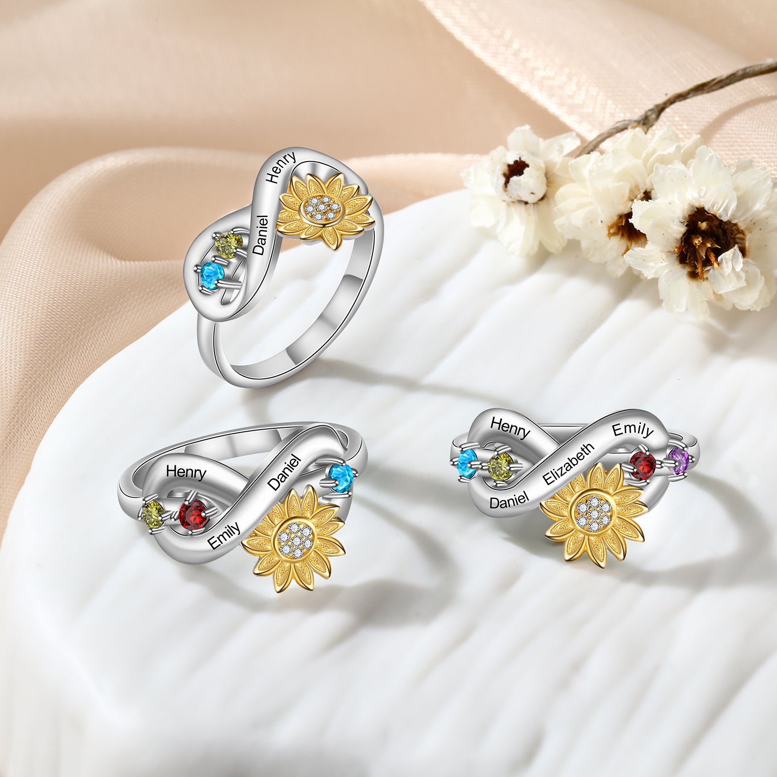 Rhodium Plated Sunflower Ring