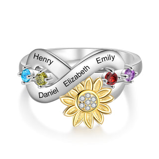 Rhodium Plated Sunflower Ring