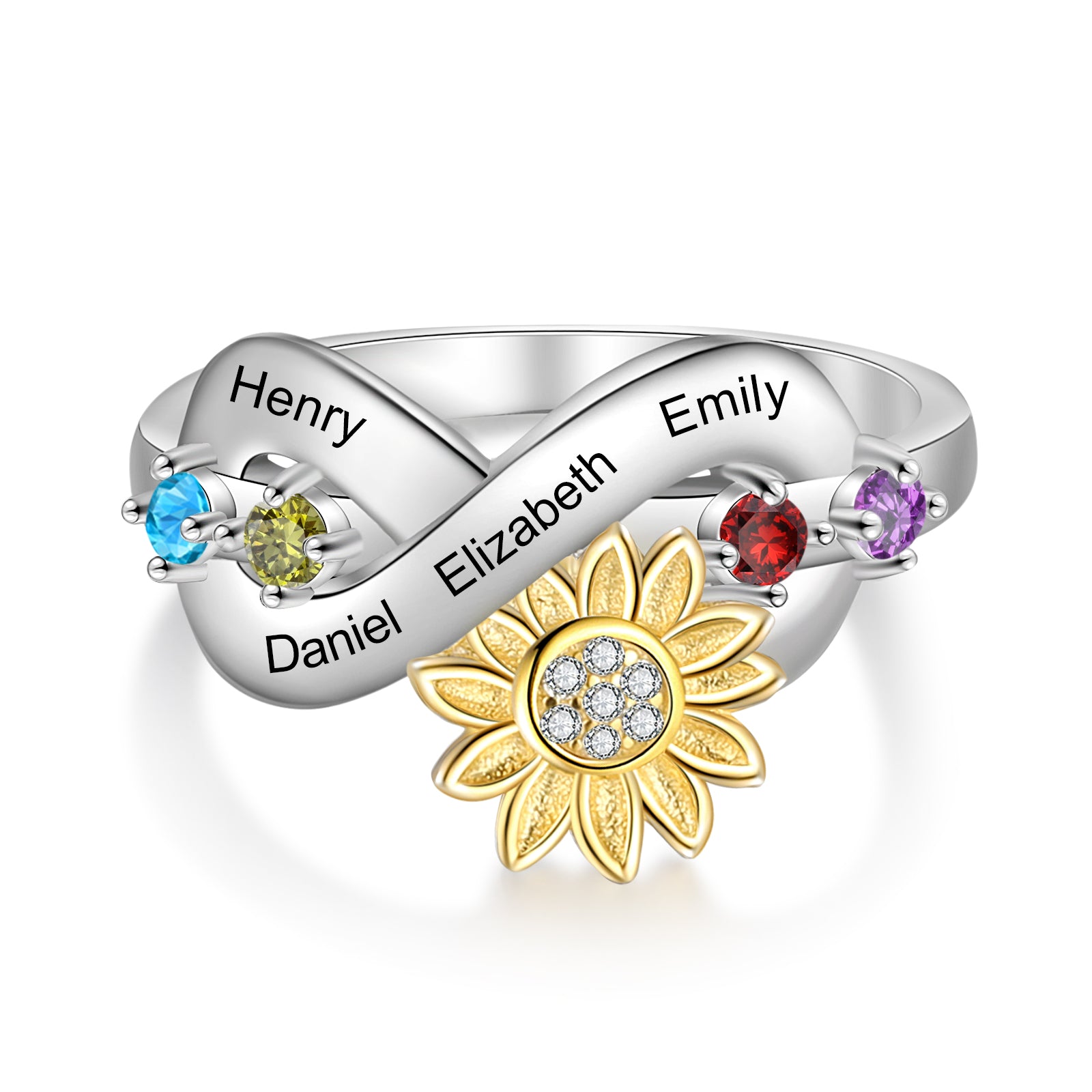 Rhodium Plated Sunflower Ring