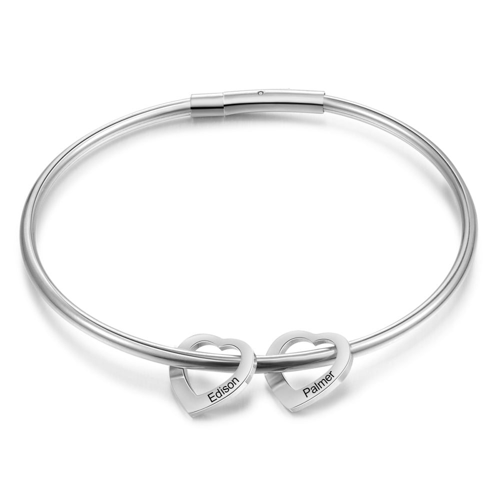 Custom Stainless Steel Heart Bangle Bracelet