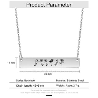 Stainless Steel Birthflower Vertical Bar Necklace