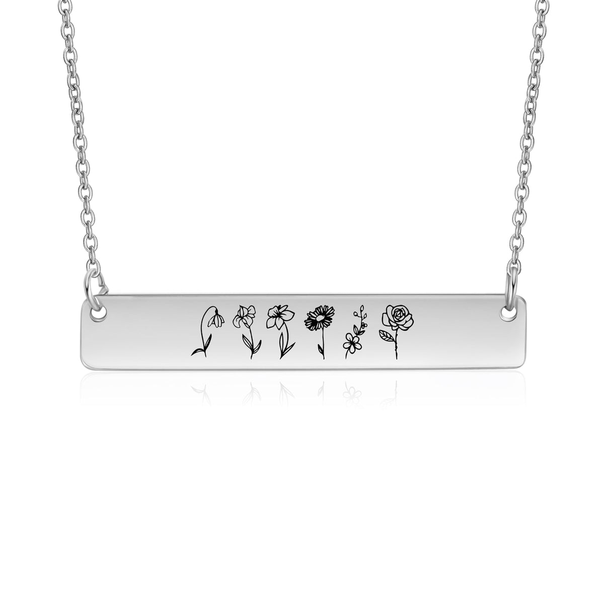 Stainless Steel Birthflower Vertical Bar Necklace
