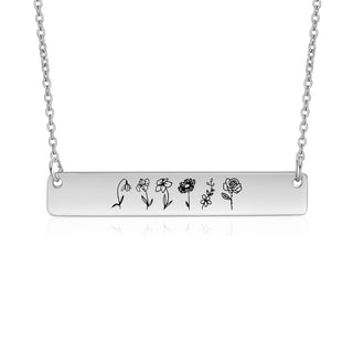 Stainless Steel Birthflower Vertical Bar Necklace