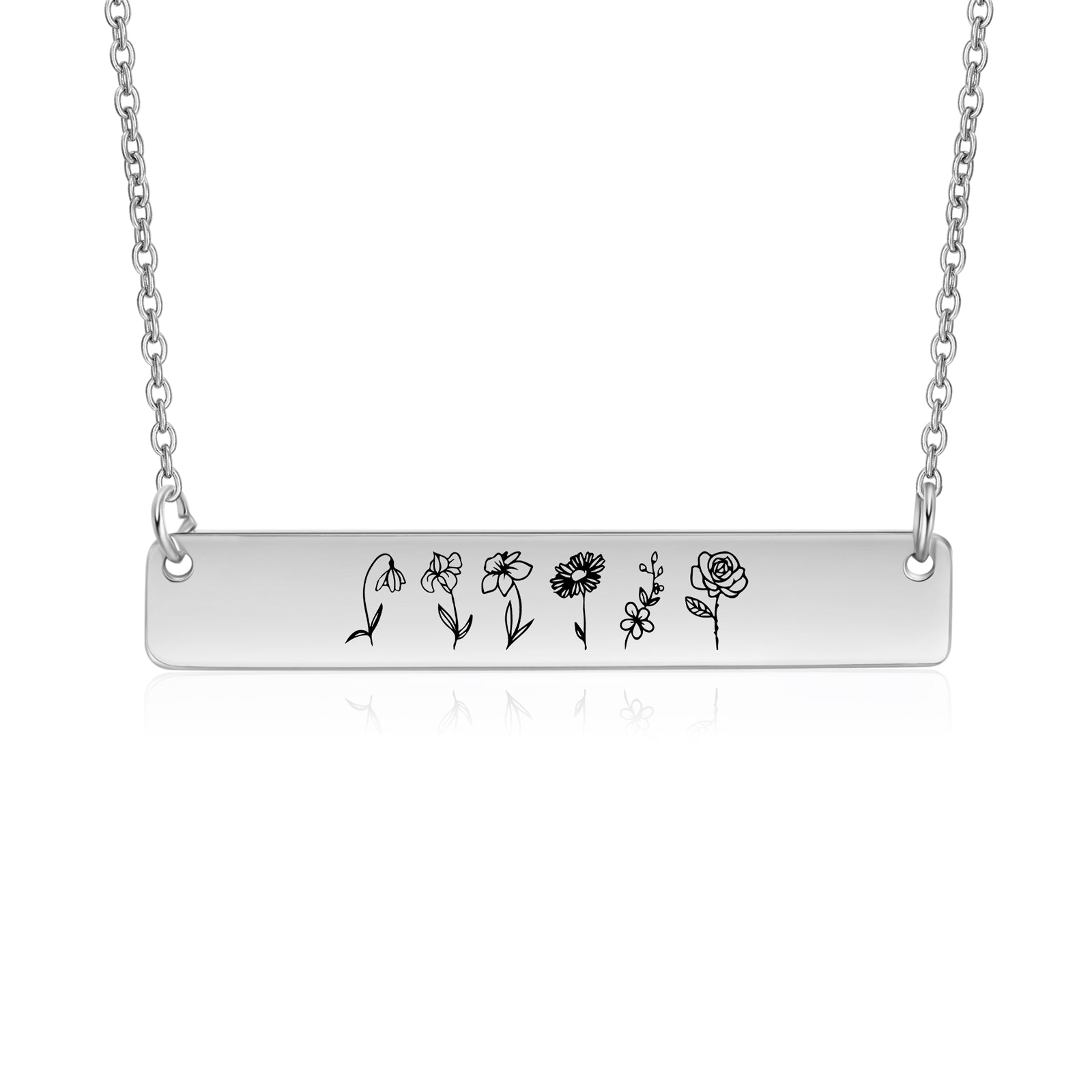 Stainless Steel Birthflower Vertical Bar Necklace