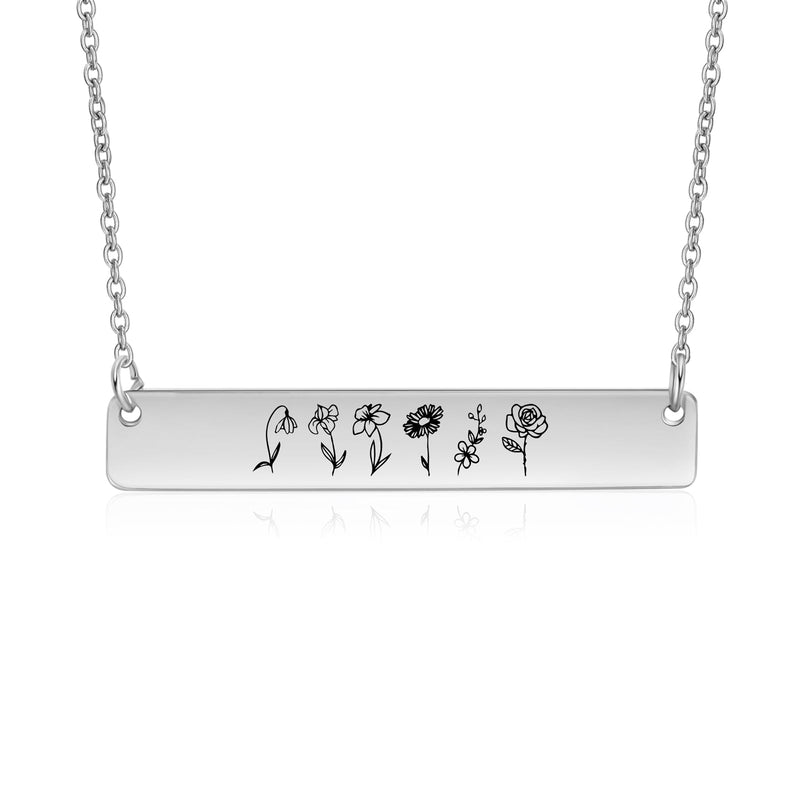 Stainless Steel Birthflower Vertical Bar Necklace