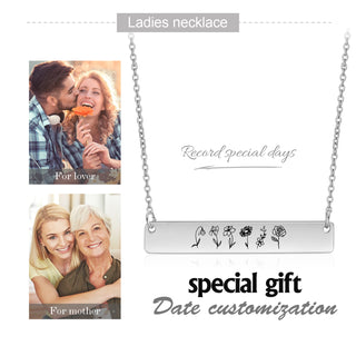 Stainless Steel Birthflower Vertical Bar Necklace