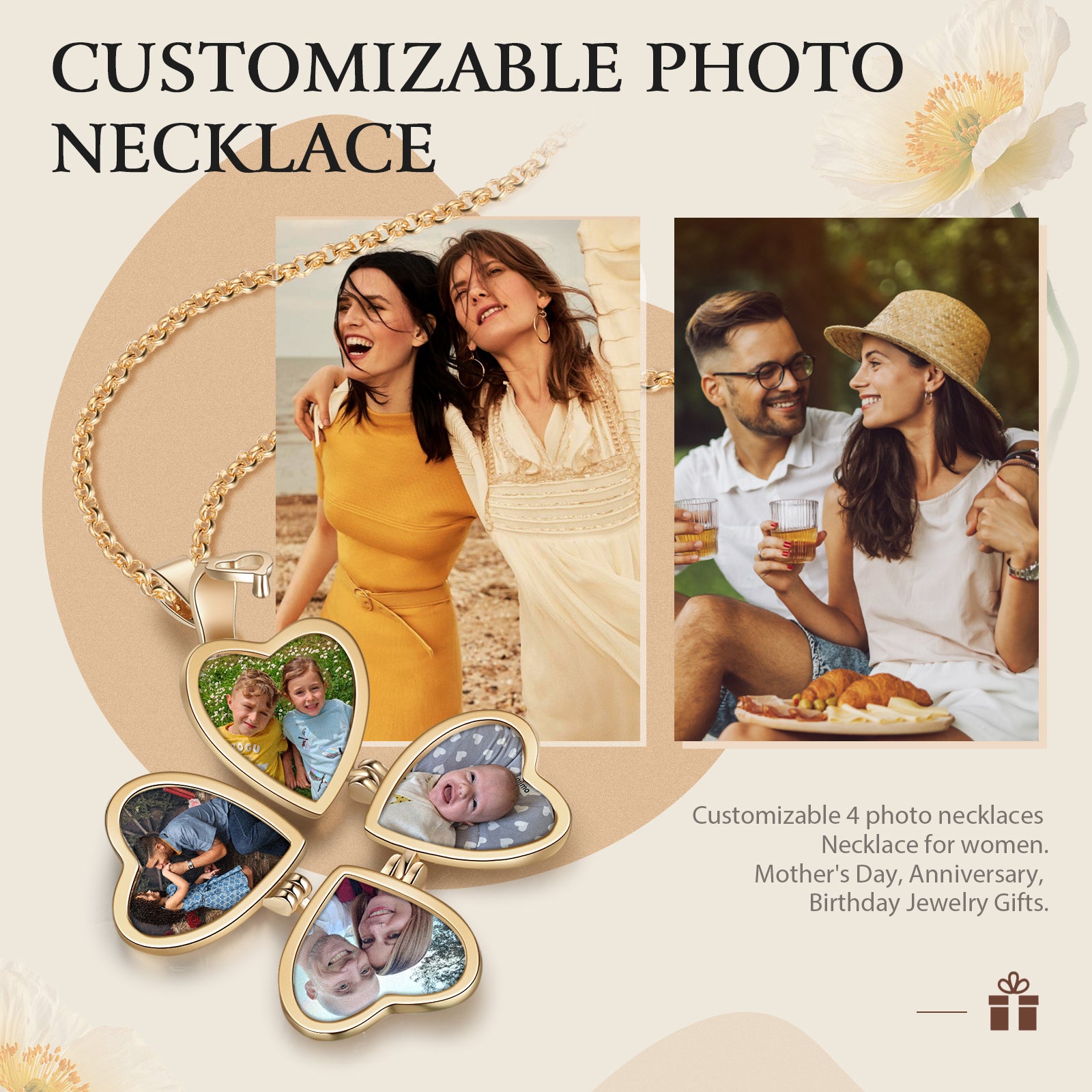 Personalized Rhodium Plated Heart Photo Box Necklace