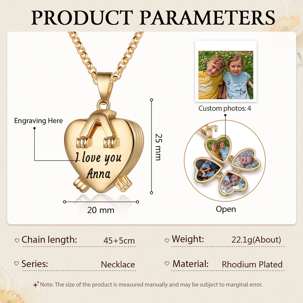 Personalized Rhodium Plated Heart Photo Box Necklace