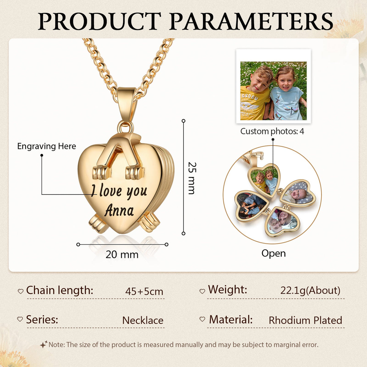 Personalized Rhodium Plated Heart Photo Box Necklace