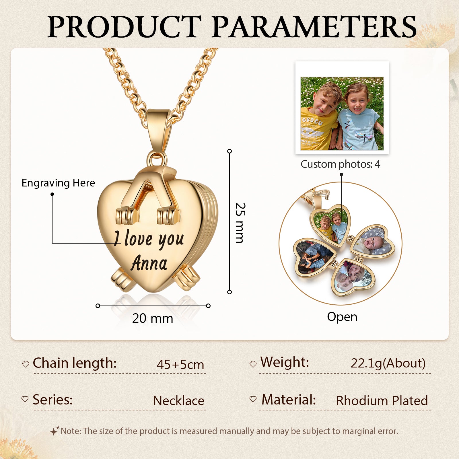 Personalized Rhodium Plated Heart Photo Box Necklace