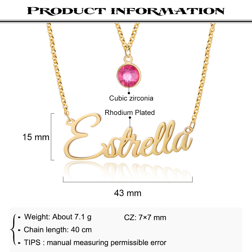 Custom Birthstone ＆ Engraved Name Necklace