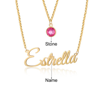 Custom Birthstone ＆ Engraved Name Necklace
