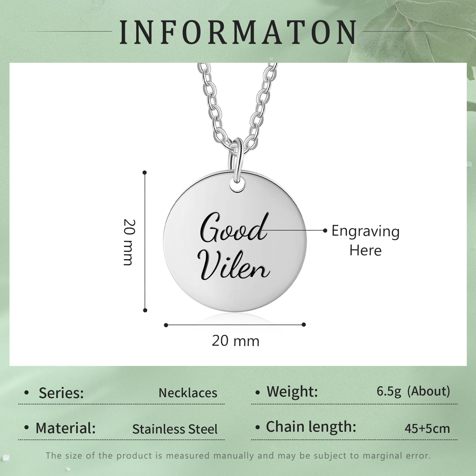 Engraved Stainless Steel Necklace