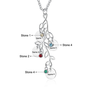 Birthstone & Engraved Rhodium Plated Necklace