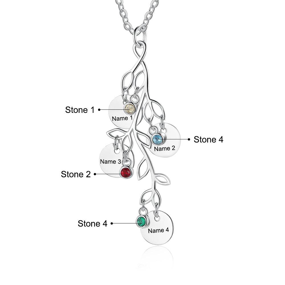 Birthstone & Engraved Rhodium Plated Necklace