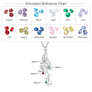 Birthstone & Engraved Rhodium Plated Necklace