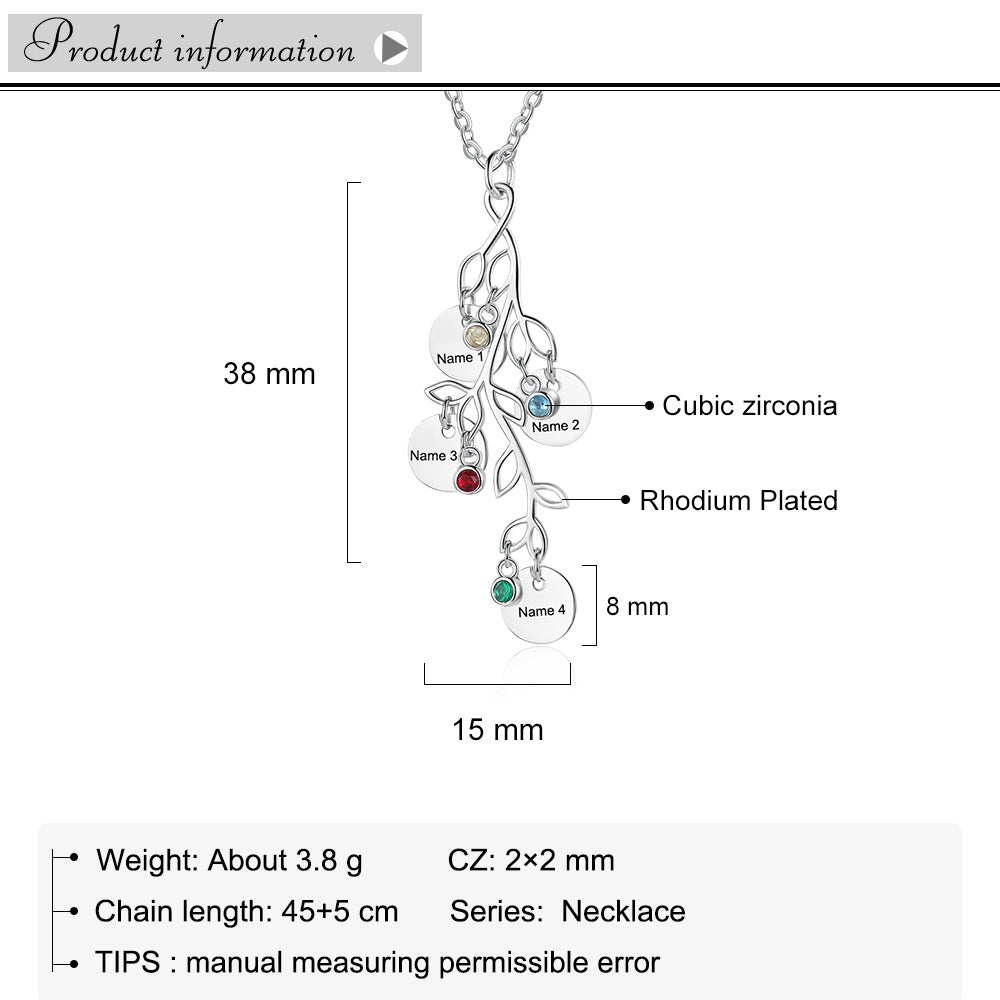 Birthstone & Engraved Rhodium Plated Necklace