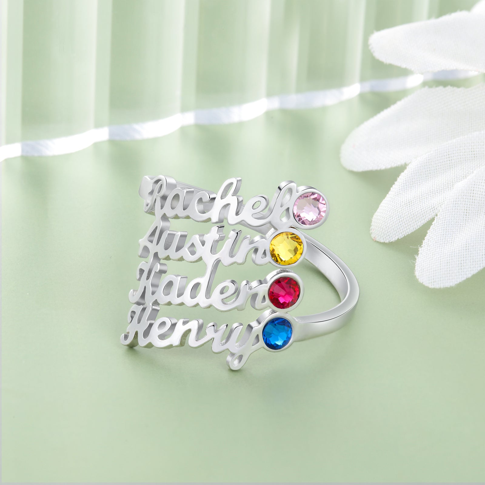 Custom Four Names Ring