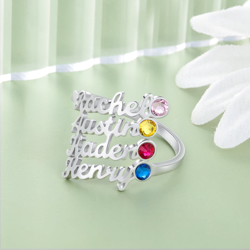 Custom Four Names Ring