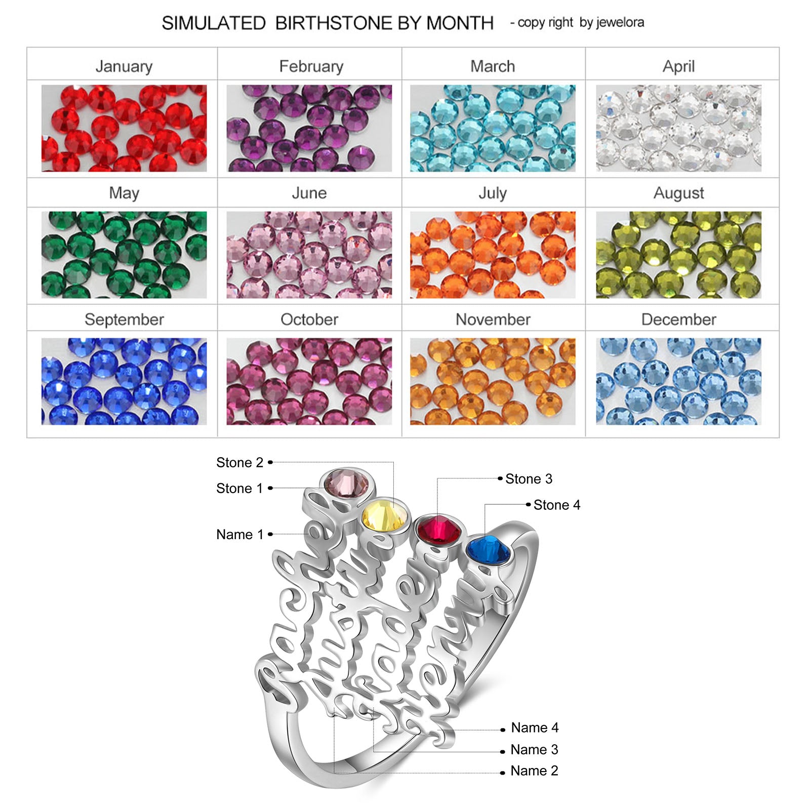 Custom Four Names Ring