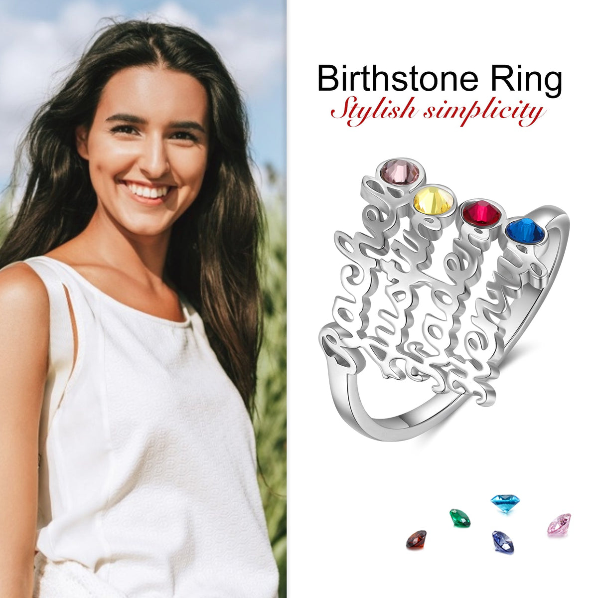 Custom Four Names Ring