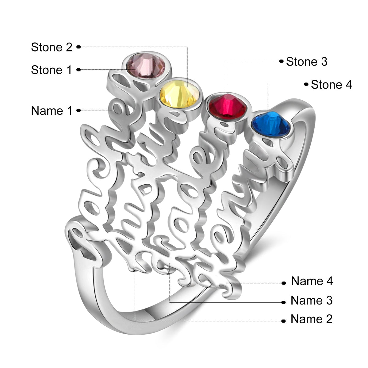 Custom Four Names Ring