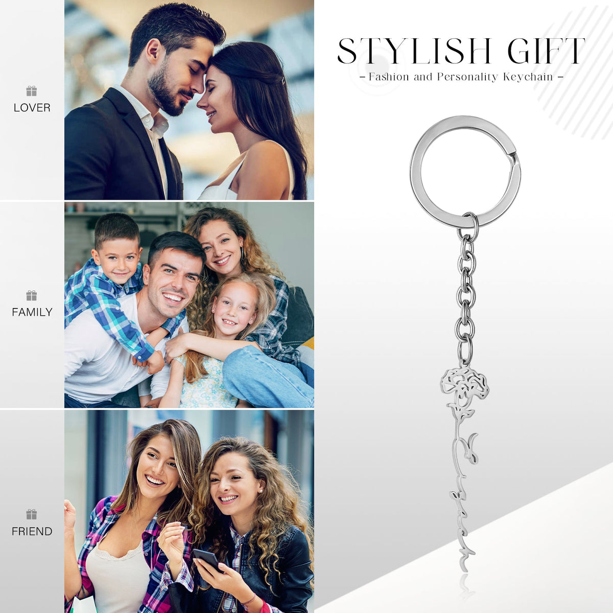 Custom Name Birthflower Keychain
