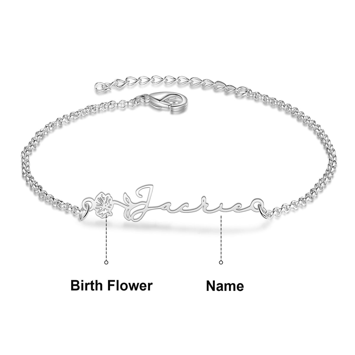 Custom Copper Birthflower Name Bracelet