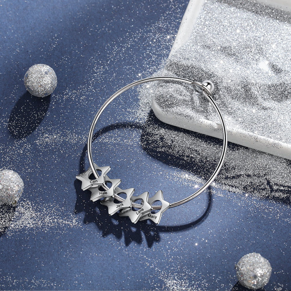 Custom Stainless Steel Star Bangle Bracelet