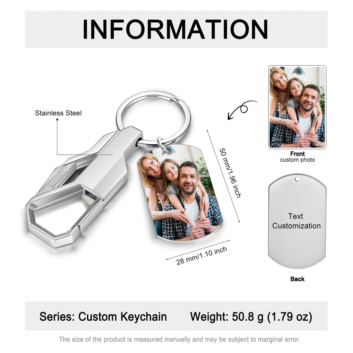 Custom Stainless Steel Photo Keychain