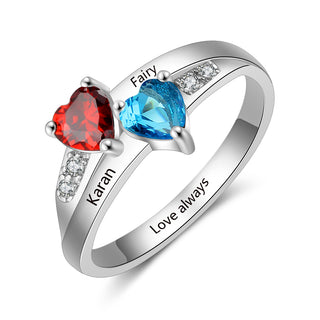 Heart Birthstone Ring with Personalized Names