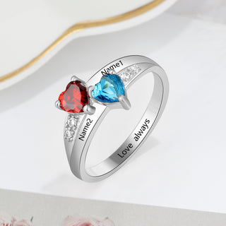Heart Birthstone Ring with Personalized Names