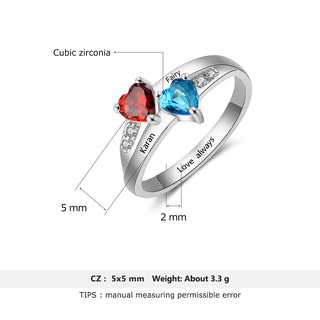 Heart Birthstone Ring with Personalized Names