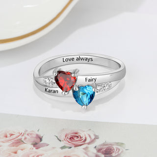 Heart Birthstone Ring with Personalized Names