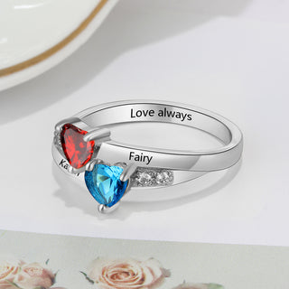 Heart Birthstone Ring with Personalized Names